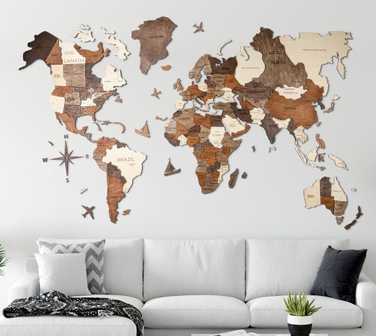 3D Wooden World Map