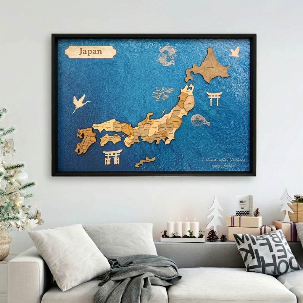 3D Wooden Japan Map on Board シングルパネル マルチカラー 【約1週間で出荷】【在庫限りで販売終了予定】