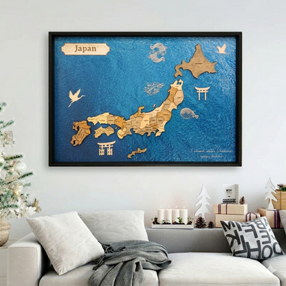 3D Wooden Japan Map on Board シングルパネル マルチカラー 【約1週間で出荷】【在庫限りで販売終了予定】