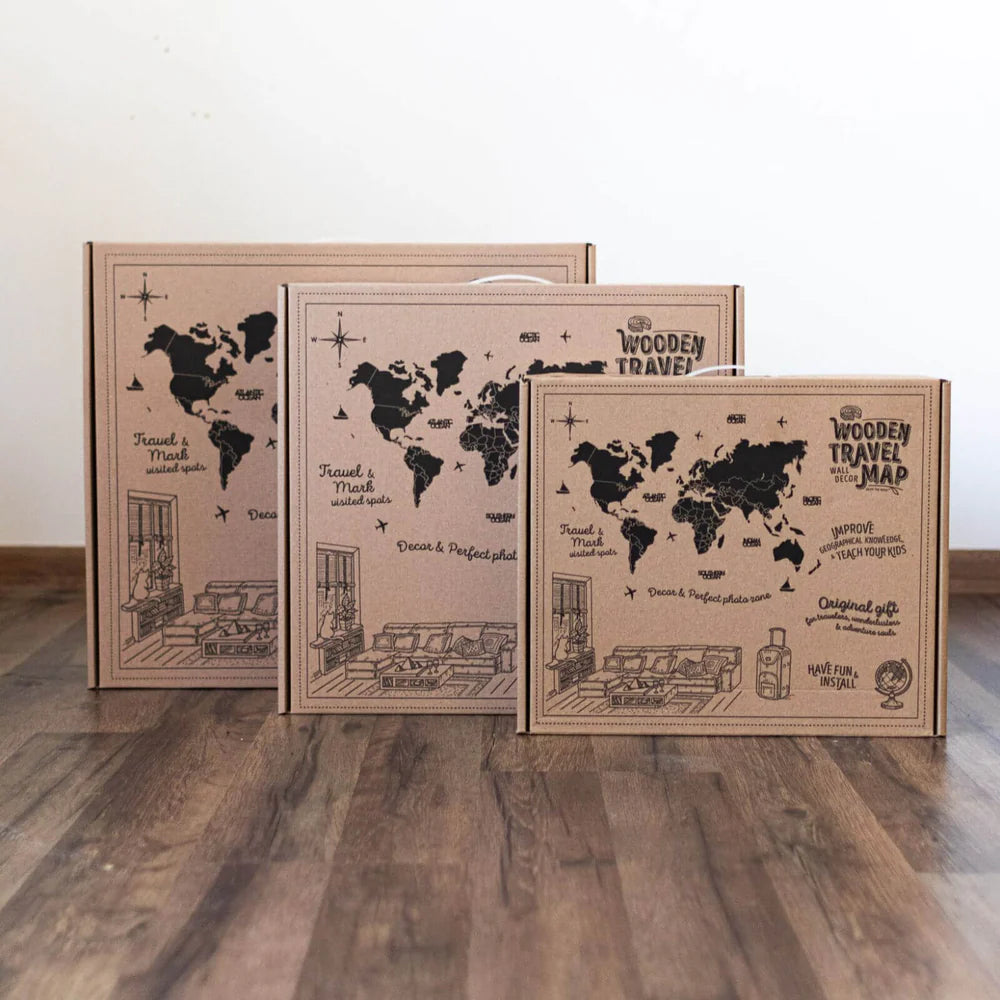 3D Wooden World Map ブラック 木製世界地図[受注生産品：約2か月で出荷]