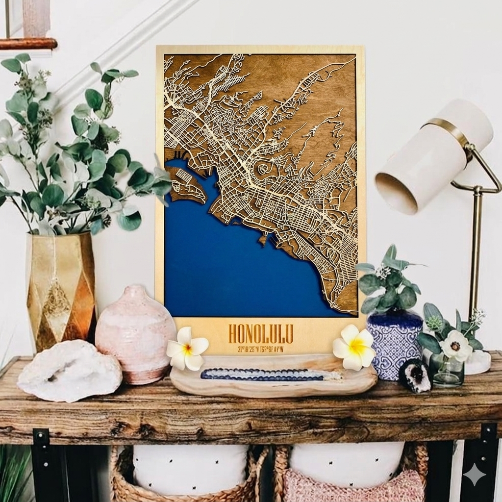 3D Wood City Map インテリア用木製都市マップ 【約1週間で出荷】