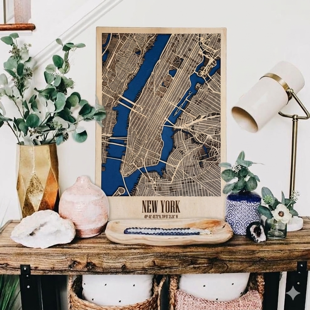 3D Wood City Map インテリア用木製都市マップ 【約1週間で出荷】