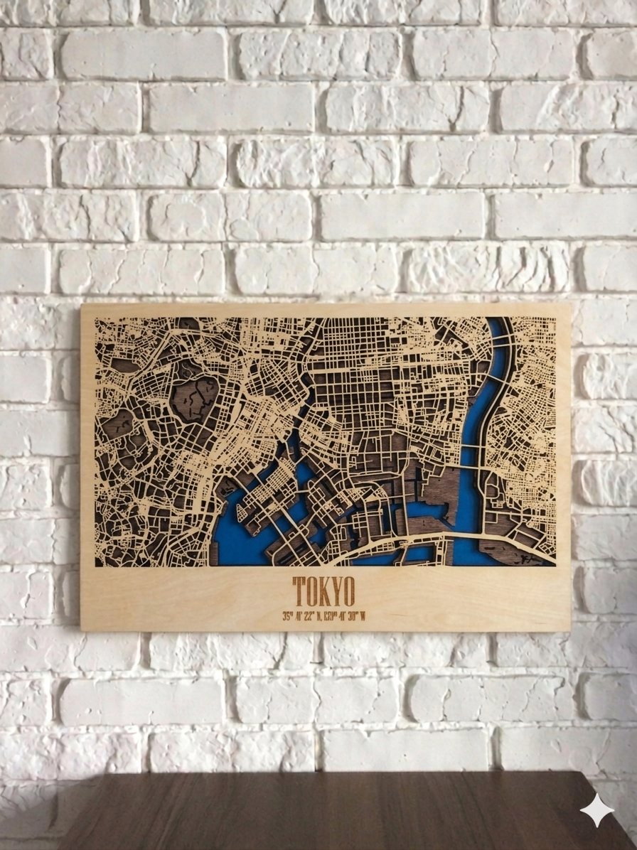 3D Wood City Map インテリア用木製都市マップ 【約1週間で出荷】