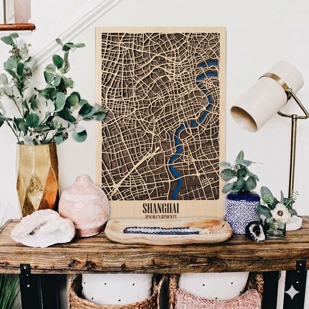 3D Wood City Map インテリア用木製都市マップ 【約1週間で出荷】