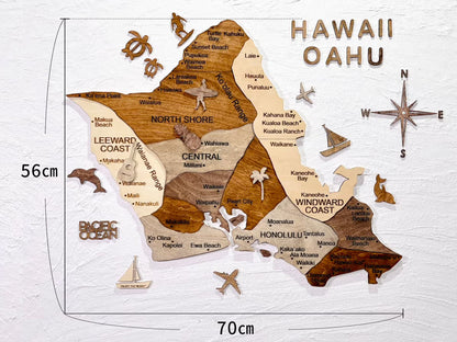 3D Wooden Hawaii Oahu Map 壁掛け木製オアフ地図 [在庫限りで販売終了予定][約1週間で出荷]