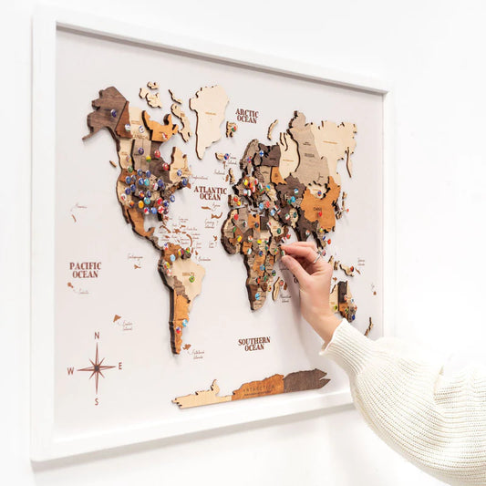 3D Wooden World Map On Board シングルパネル マルチカラー [受注生産品：約2か月で出荷]