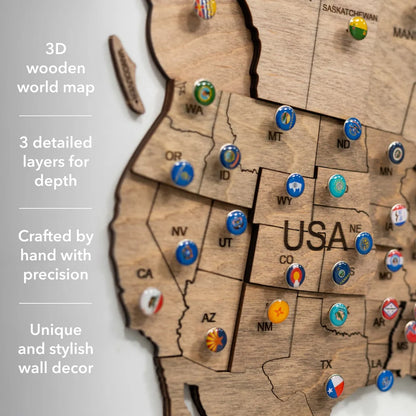 3D Wooden World Map テラカラー 木製世界地図[受注生産品：約2か月で出荷]