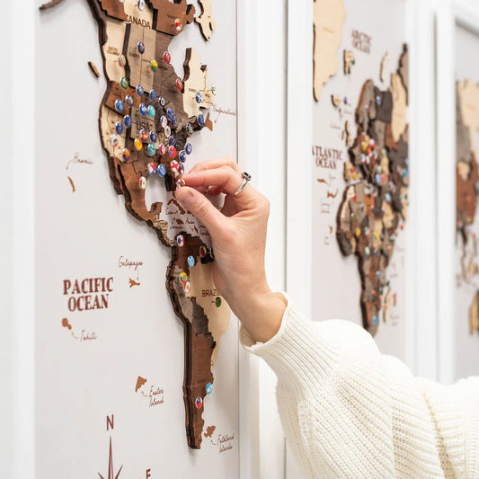 3D Wooden World Map on Board トリプティック マルチカラー[受注生産品：約2か月で出荷]