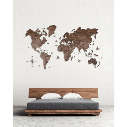 2D Wooden World Map ダークウォルナットカラー 木製世界地図 【南極大陸なし】【約1週間で出荷】【セール品は在庫限りで販売終了予定】