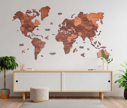 3D Wood World Map オークカラー 木製世界地図 【南極大陸なし】【約1週間で納品】【セール品は在庫なくなり次第終了】