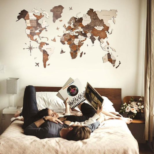 3D Wooden World Map マルチカラー 木製世界地図【南極大陸なし】【約1週間で納品】【セール品は在庫なくなり次第終了】