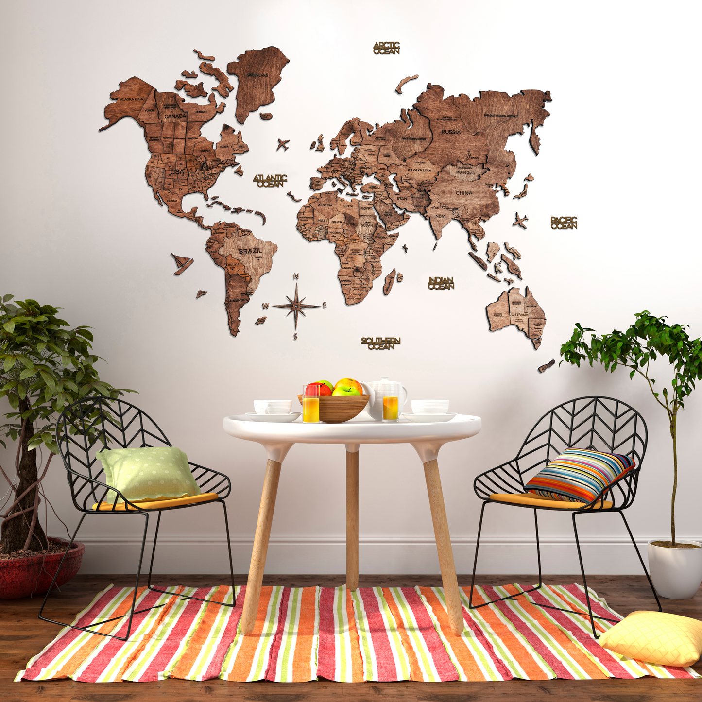 3D Wood World Map ダークウォルナット 木製世界地図 【南極大陸なし】【約1週間で納品】【セール品は在庫なくなり次第終了】