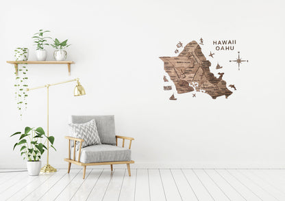3D Wooden Hawaii Oahu Map 壁掛け木製オアフ地図 [在庫限りで販売終了予定][約1週間で出荷]