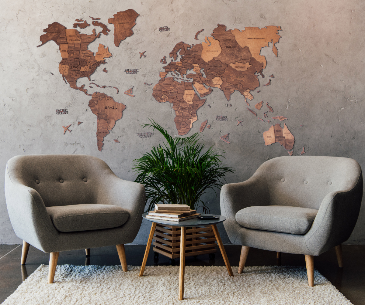 3D Wood World Map オークカラー 木製世界地図 【南極大陸なし】【約1週間で納品】【セール品は在庫なくなり次第終了】