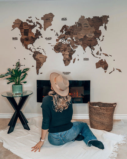 3D Wood World Map ダークウォルナット 木製世界地図 【南極大陸なし】【約1週間で納品】【セール品は在庫なくなり次第終了】
