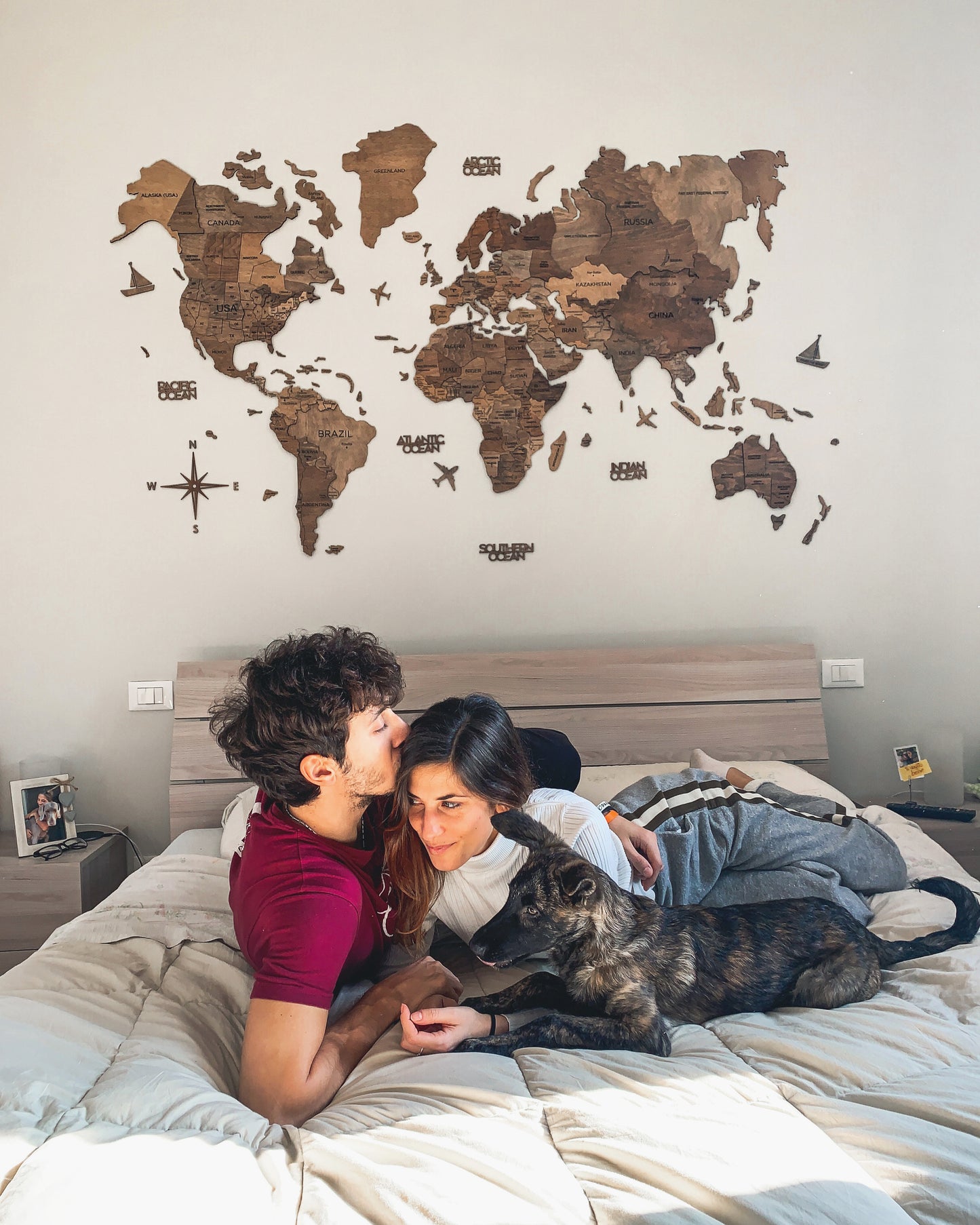 3D Wood World Map ダークウォルナット 木製世界地図 【南極大陸なし】【約1週間で納品】【セール品は在庫なくなり次第終了】