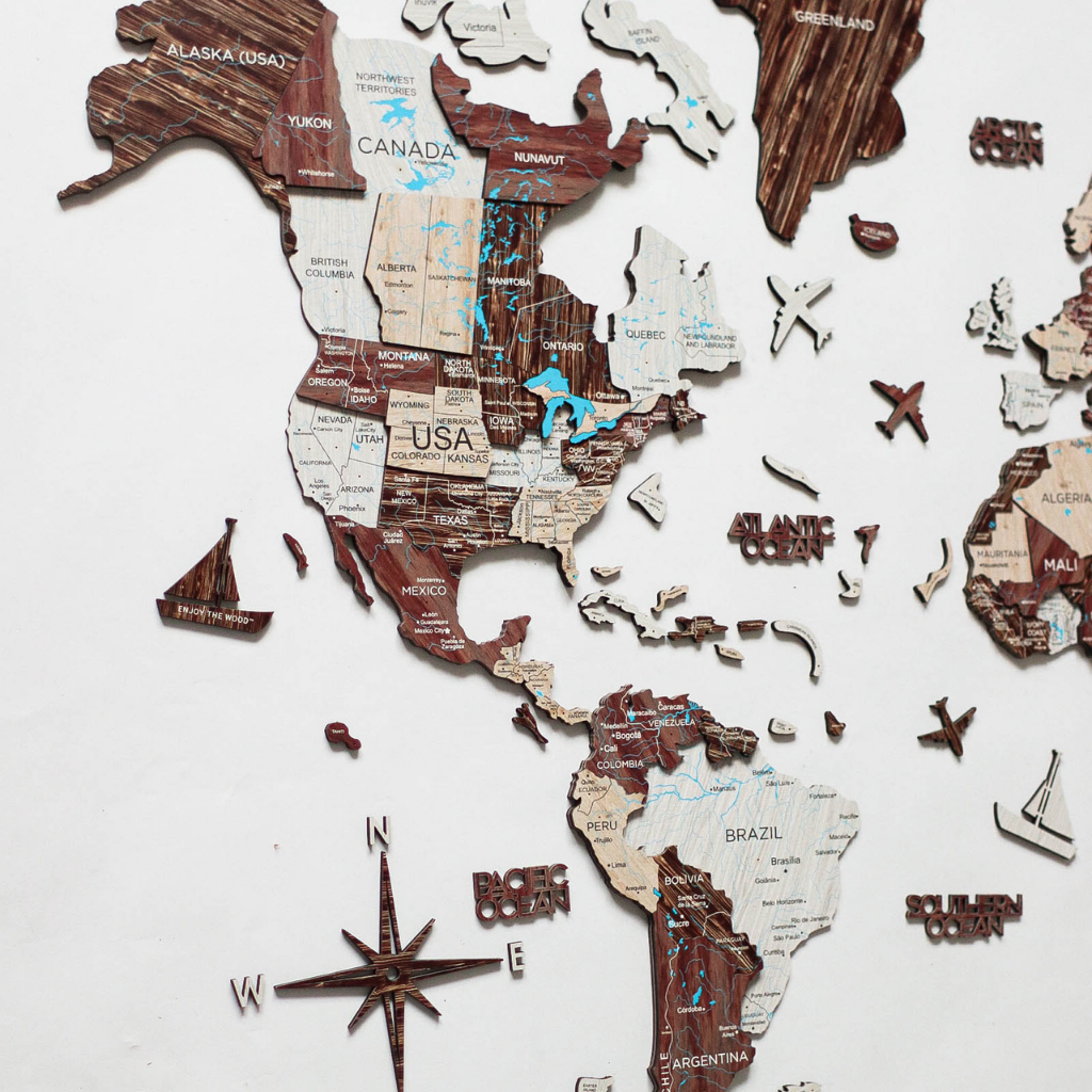 3D Wood World Map カプチーノカラー 木製世界地図 【南極大陸なし】【約1週間で納品】【セール品は在庫なくなり次第終了】
