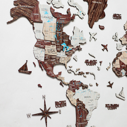 3D Wood World Map カプチーノカラー 木製世界地図 【南極大陸なし】【約1週間で納品】【セール品は在庫なくなり次第終了】