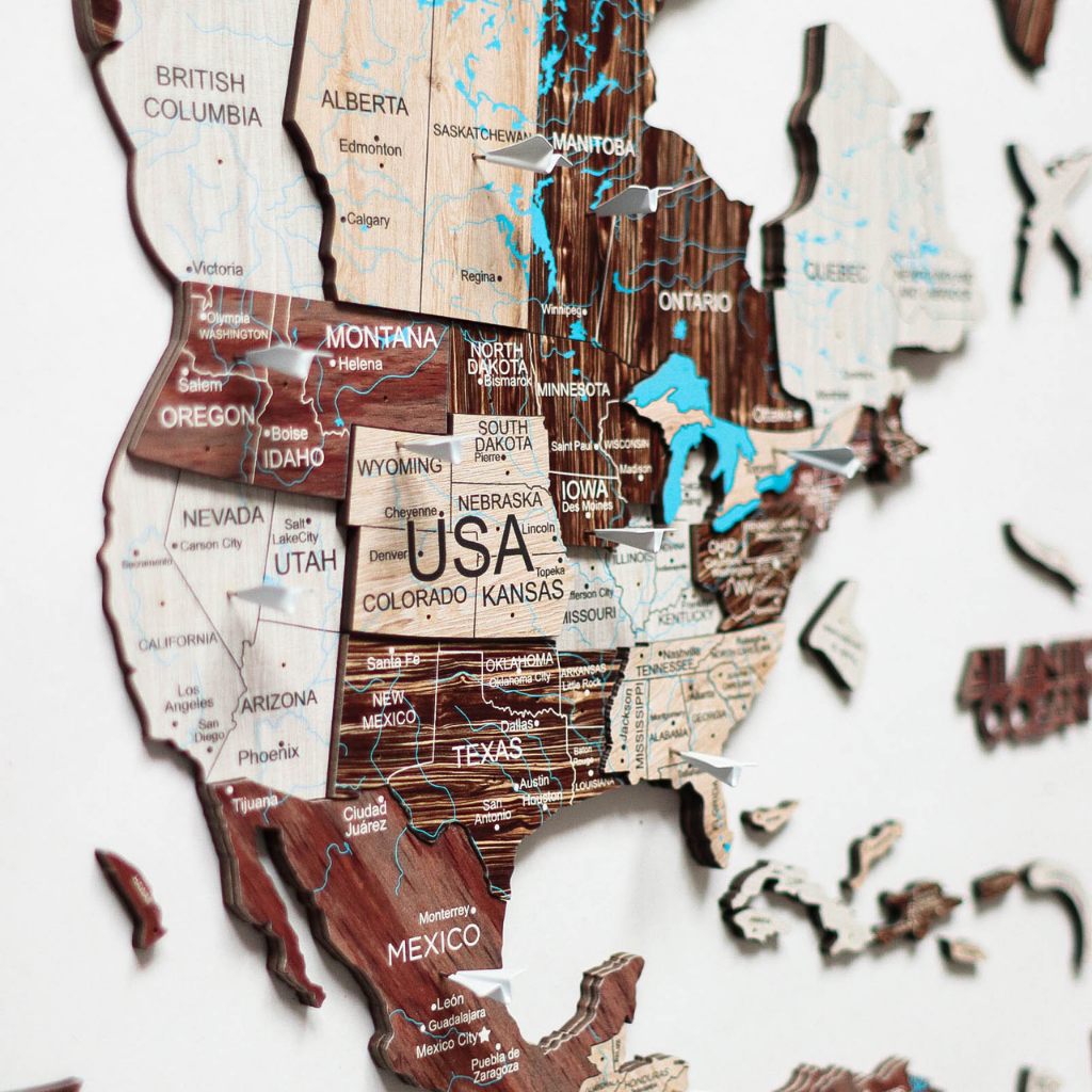 3D Wood World Map カプチーノカラー 木製世界地図 【南極大陸なし】【約1週間で納品】【セール品は在庫なくなり次第終了】