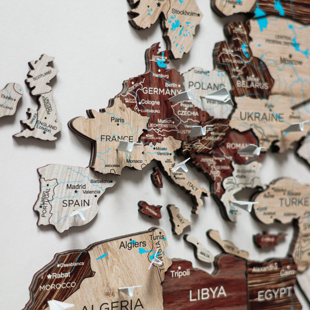 3D Wood World Map カプチーノカラー 木製世界地図 【南極大陸なし】【約1週間で納品】【セール品は在庫なくなり次第終了】